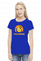 Upiorny napis Halloween i straszna sceneria - grafika - księżyc - nietoperz - komiks - damska koszulka
