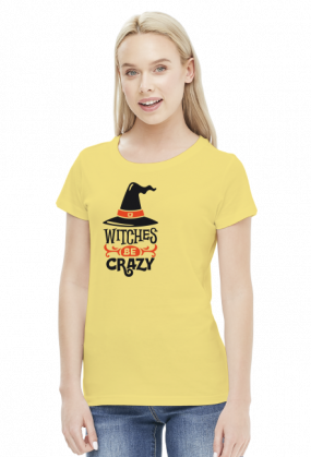 Witches Be Crazy - zabawny napis - kapelusz - Halloween - grafika - komiks - damska koszulka