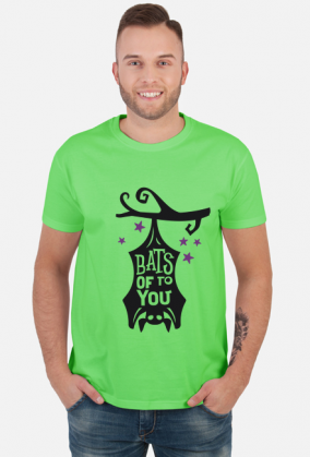 Bats Of To You - zabawny napis - nietoperz - Halloween - gwiazdy - gałąź - grafika - komiks - męska koszulka