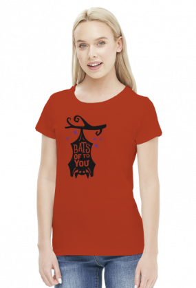 Bats Of To You - zabawny napis - nietoperz - Halloween - gwiazdy - gałąź - grafika - komiks - damska koszulka