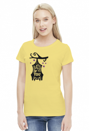Bats Of To You - zabawny napis - nietoperz - Halloween - gwiazdy - gałąź - grafika - komiks - damska koszulka