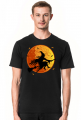 Czarownica / Wiedźma na miotle - księżyc w pełni - nietoperz - Halloween - sylwetka - humor - grafika - komiks - męska koszulka