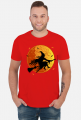 Czarownica / Wiedźma na miotle - księżyc w pełni - nietoperz - Halloween - sylwetka - humor - grafika - komiks - męska koszulka