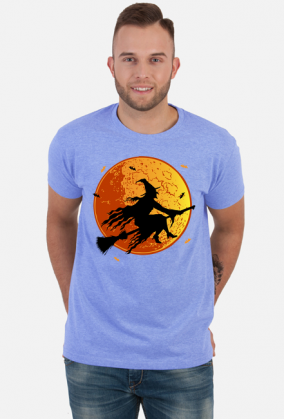 Czarownica / Wiedźma na miotle - księżyc w pełni - nietoperz - Halloween - sylwetka - humor - grafika - komiks - męska koszulka