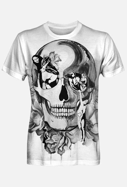 koszulka fullprint b&w skull