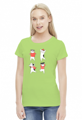 Tańczące koty w świątecznych ubraniach sweter - szalik - czapka - Boże Narodzenie - damska koszulka