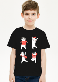 Tańczące koty w świątecznych ubraniach sweter - szalik - czapka - Boże Narodzenie - chłopiec koszulka