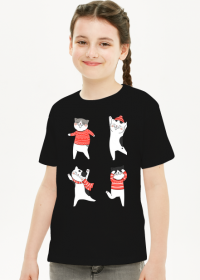 Tańczące koty w świątecznych ubraniach sweter - szalik - czapka - Boże Narodzenie - dziewczynka koszulka