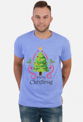 Choinka z bąbkami i gwiazdą oraz napis Merry Christmas - Boże Narodzenie - męska koszulka