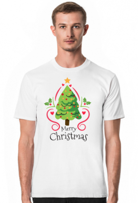 Choinka z bąbkami i gwiazdą oraz napis Merry Christmas - Boże Narodzenie - męska koszulka
