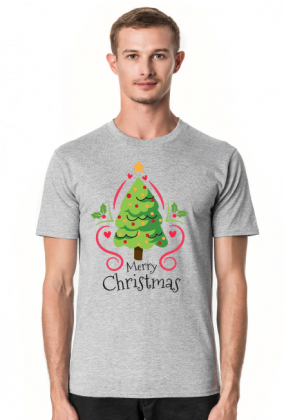 Choinka z bąbkami i gwiazdą oraz napis Merry Christmas - Boże Narodzenie - męska koszulka