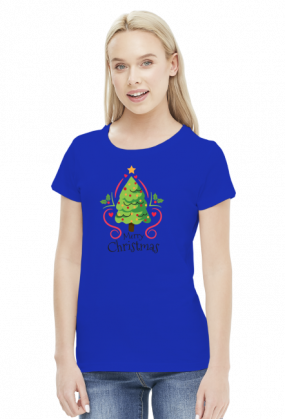 Choinka z bąbkami i gwiazdą oraz napis Merry Christmas - Boże Narodzenie - damska koszulka