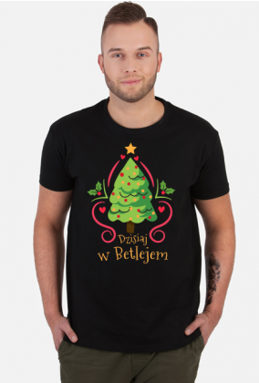 Choinka z bąbkami i gwiazdą oraz napis Dzisiaj w Betlejem - Święta - Boże Narodzenie - męska koszulka