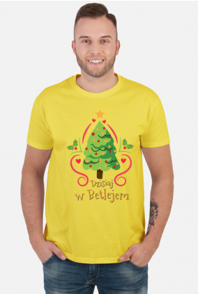 Choinka z bąbkami i gwiazdą oraz napis Dzisiaj w Betlejem - Święta - Boże Narodzenie - męska koszulka