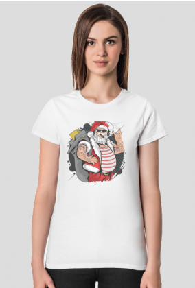 Mikołaj z tatuażami, cygarem i w okularach - Boże Narodzenie - Święta - punk - rock - prezent - damska koszulka