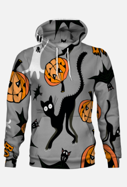 Halloween, koty, dynie, nietoperze