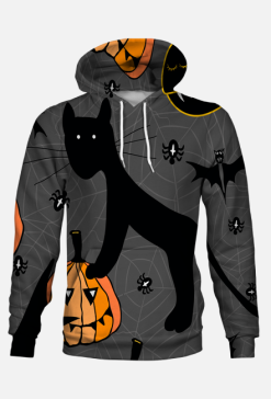 Halloween, kot, dynie, nietperze, pająki