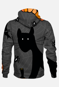 Halloween, kot, dynie, nietperze, pająki