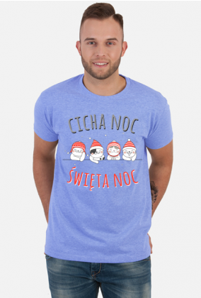 Urocze kotki w świątecznych czapkach. Napis Cicha Noc Święta Noc - Boże Narodzenie - Wigilia - śnieg - męska koszulka