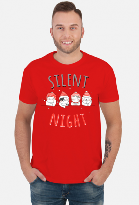 Urocze kotki w świątecznych czapkach. Napis Silent Night - Boże Narodzenie - Wigilia - śnieg - męska koszulka