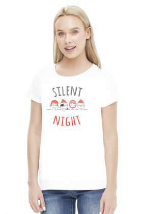 Urocze kotki w świątecznych czapkach. Napis Silent Night - Boże Narodzenie - Wigilia - śnieg - damska koszulka