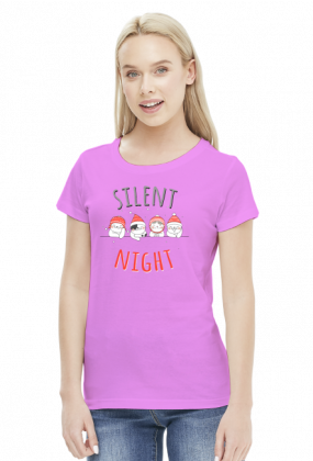 Urocze kotki w świątecznych czapkach. Napis Silent Night - Boże Narodzenie - Wigilia - śnieg - damska koszulka