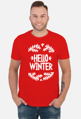 Napis Hello Winter - Boże Narodzenie - Wigilia - choinka - święta - męska koszulka