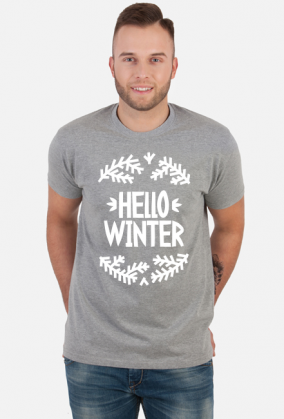 Napis Hello Winter - Boże Narodzenie - Wigilia - choinka - święta - męska koszulka