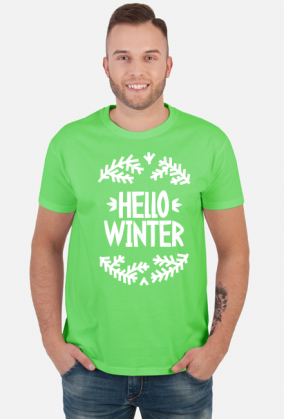 Napis Hello Winter - Boże Narodzenie - Wigilia - choinka - święta - męska koszulka