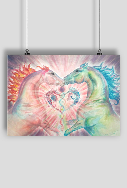 MYSTICAL HORSES - TWIN FLAME RECOGNITION - ©DH  - PLAKAT, POSTER Z KOŃMI, ANIOŁY, DUSZE, SERCE, ENERGIA, MIŁOŚĆ