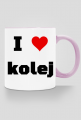 Kubek z kolorowym uchem "I love kolej"