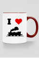 Kubek z kolorowym uchem "I love pociąg"