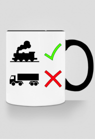 Kubek z kolorowym uchem "Pociąg tak, tiry nie."