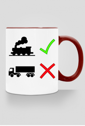 Kubek z kolorowym uchem "Pociąg tak, tiry nie."