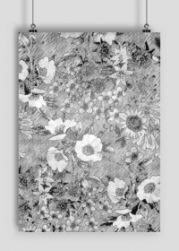 Plakat biało-czarny - kwiaty
