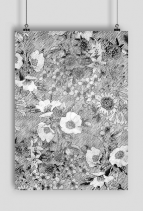 Plakat biało-czarny - kwiaty