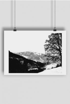 Plakat biało-czarny - góry Alpy
