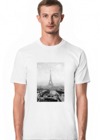 Bluzka męska z biało-czarnym nadrukiem - miasto Paryż, wieża Eiffla