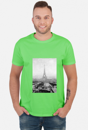 Bluzka męska z biało-czarnym nadrukiem - miasto Paryż, wieża Eiffla