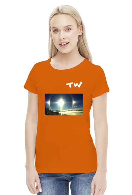 Koszulka damska z naszym logo oraz grafiką niebocentryzmu