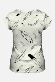 T-Shirt damski we wzory (pióra)