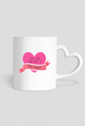 Kubek z uchem w kształcie serca "You are the key to my heart"