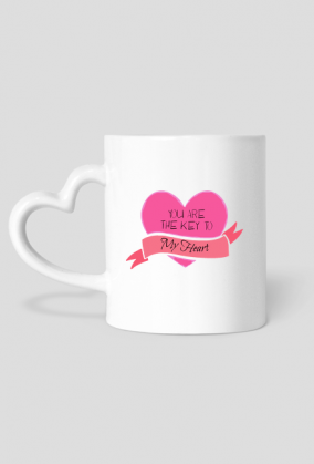 Kubek z uchem w kształcie serca "You are the key to my heart"