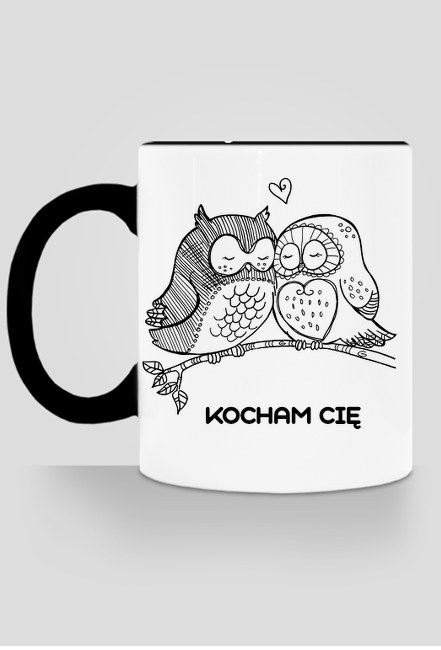 Kubek z sówkami Kocham Cię (z czarnym uchem)