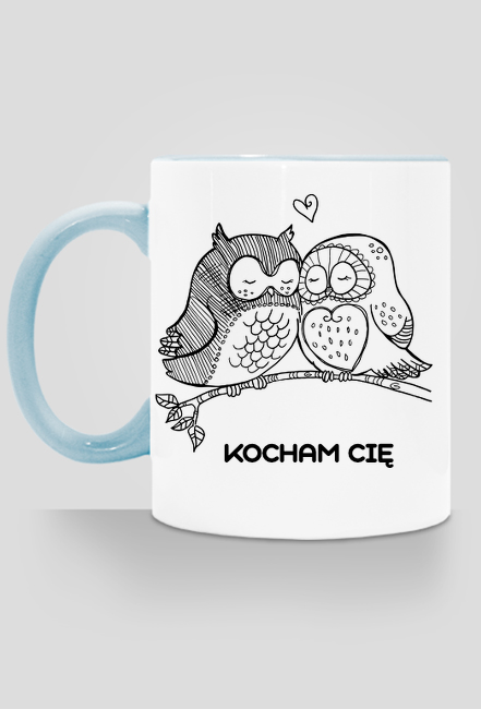 Kubek z sówkami Kocham Cię (z niebieskim uchem)