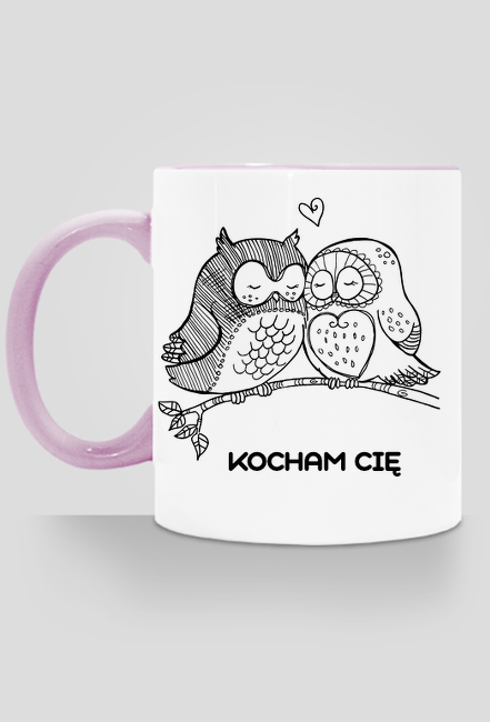 Kubek z sówkami Kocham Cię (z różowym uchem)