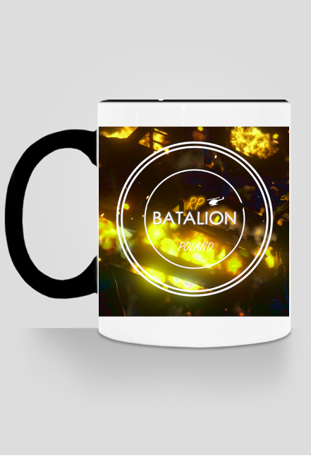 Kubek z logiem na żółtym tle