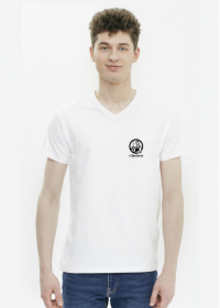 Męska, biała koszulka V z logo "U Kawiarza"