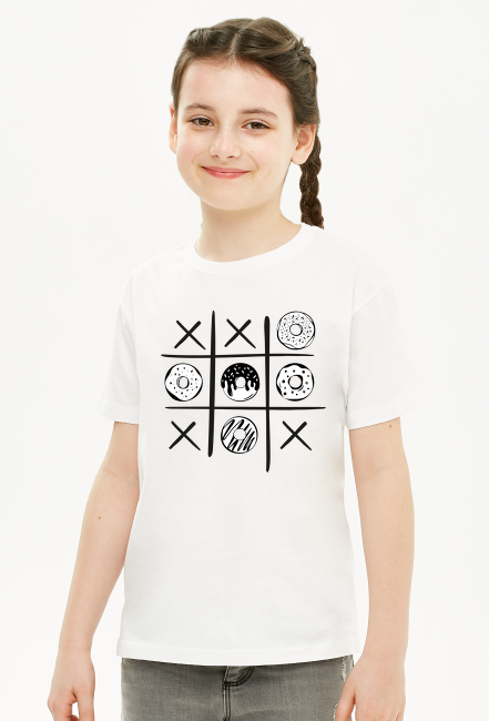 Koszulka dziewczęca - pączek i krzyżyk - kolor biały