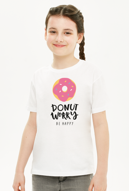 Koszulka dziewczęca - Donut worry be happy - kolor biały